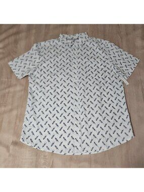 Essentials Mens Size Xl Slim Fit Blue Bird Print Short Sleeve Button Up Shirt